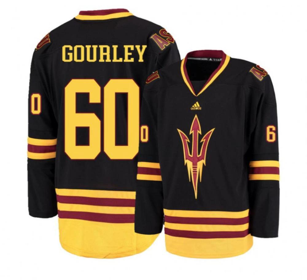 Men's Arizona State Sun Devils #60 Jarrod Gourley Hockey Stitched Black Jersey by Hockey David