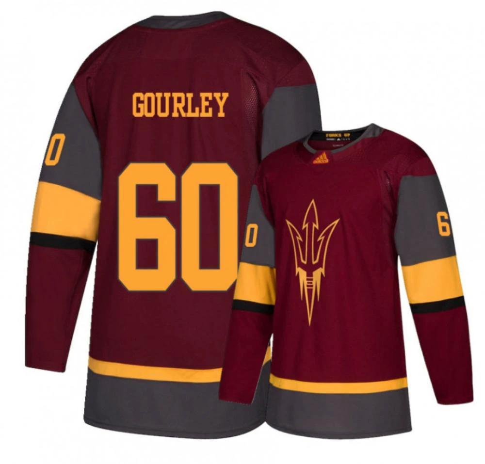 Men's Arizona State Sun Devils #60 Jarrod Gourley Hockey Stitched Maroon Jersey by Hockey David