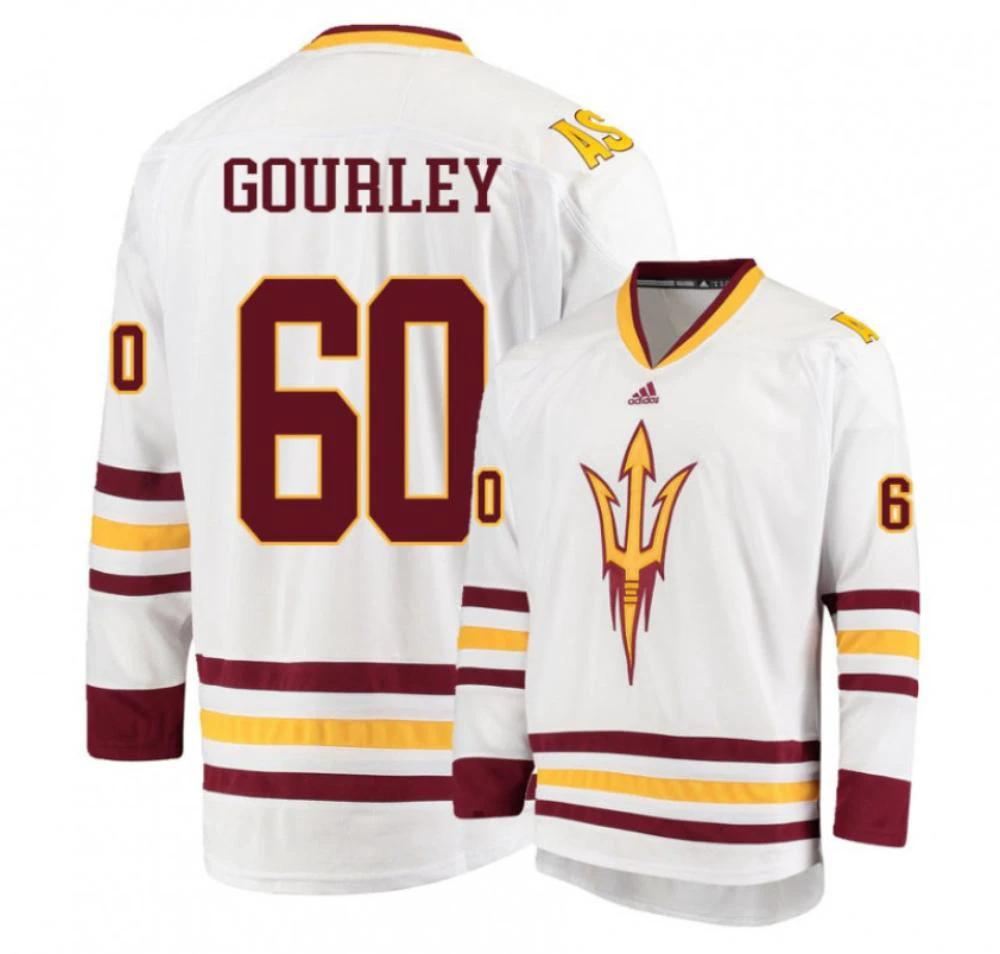 Men's Arizona State Sun Devils #60 Jarrod Gourley Hockey Stitched White Jersey by Hockey David