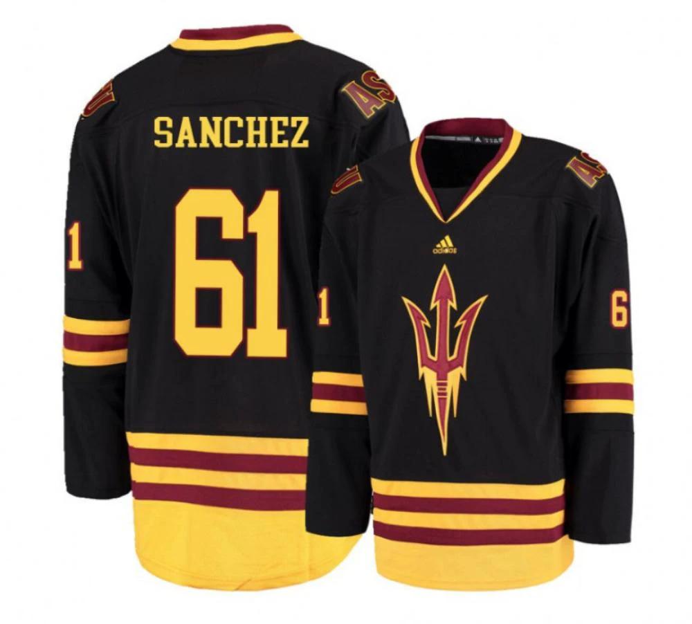 Men's Arizona State Sun Devils #61 James Sanchez Hockey Stitched Black Jersey by Hockey David