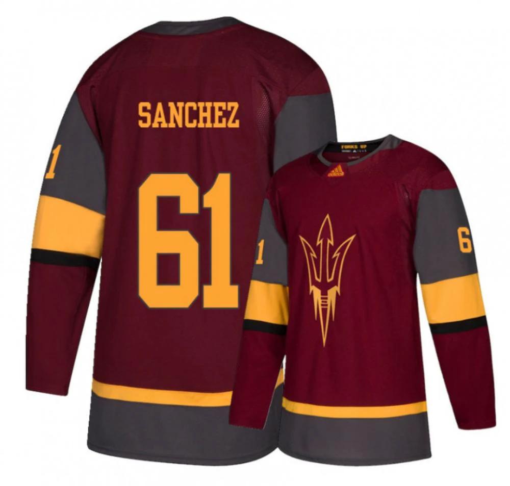 Men's Arizona State Sun Devils #61 James Sanchez Hockey Stitched Maroon Jersey by Hockey David