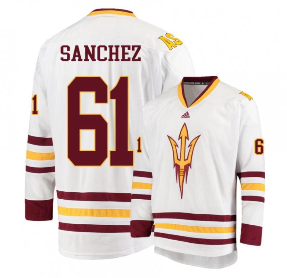 Men's Arizona State Sun Devils #61 James Sanchez Hockey Stitched White Jersey by Hockey David