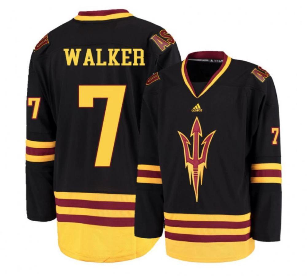 Men's Arizona State Sun Devils #7 Johnny Walker Hockey Stitched Black Jersey by Hockey David