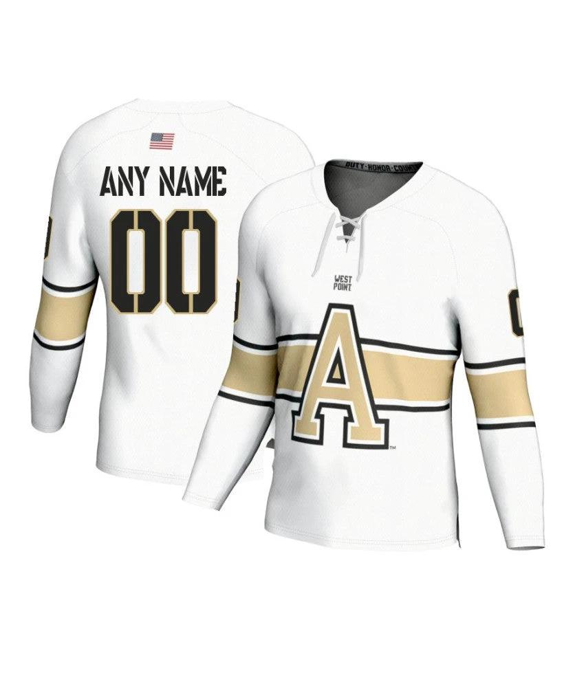 Men's Army Black Knights Custom White Fashion Hockey Jersey by Hockey David