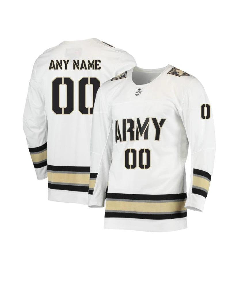 Men's Army Black Knights Custom White Hockey Jersey by Hockey David
