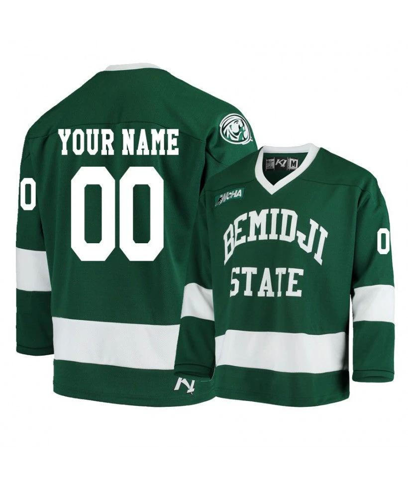 Men's Bemidji State Beavers Green Custom Hockey Jersey by Hockey David