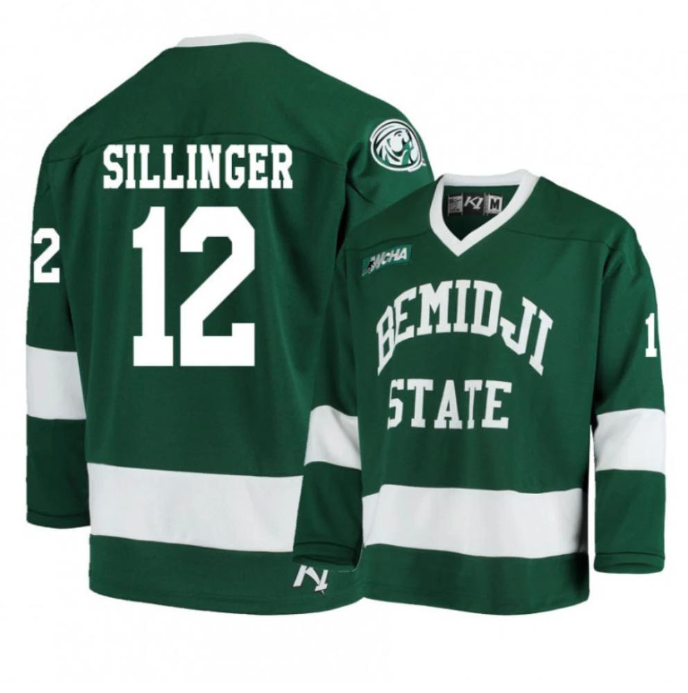 Men's Bemidji State Beavers #12 Owen Sillinger Green Hockey Jersey by Hockey David