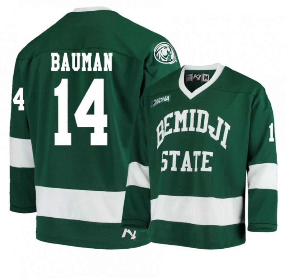 Men's Bemidji State Beavers #14 Kyle Bauman Green Hockey Jersey by Hockey David