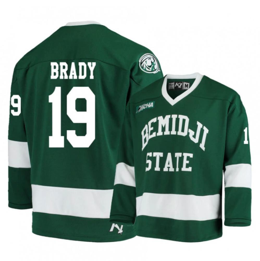 Men's Bemidji State Beavers #19 Adam Brady Green Hockey Jersey by Hockey David