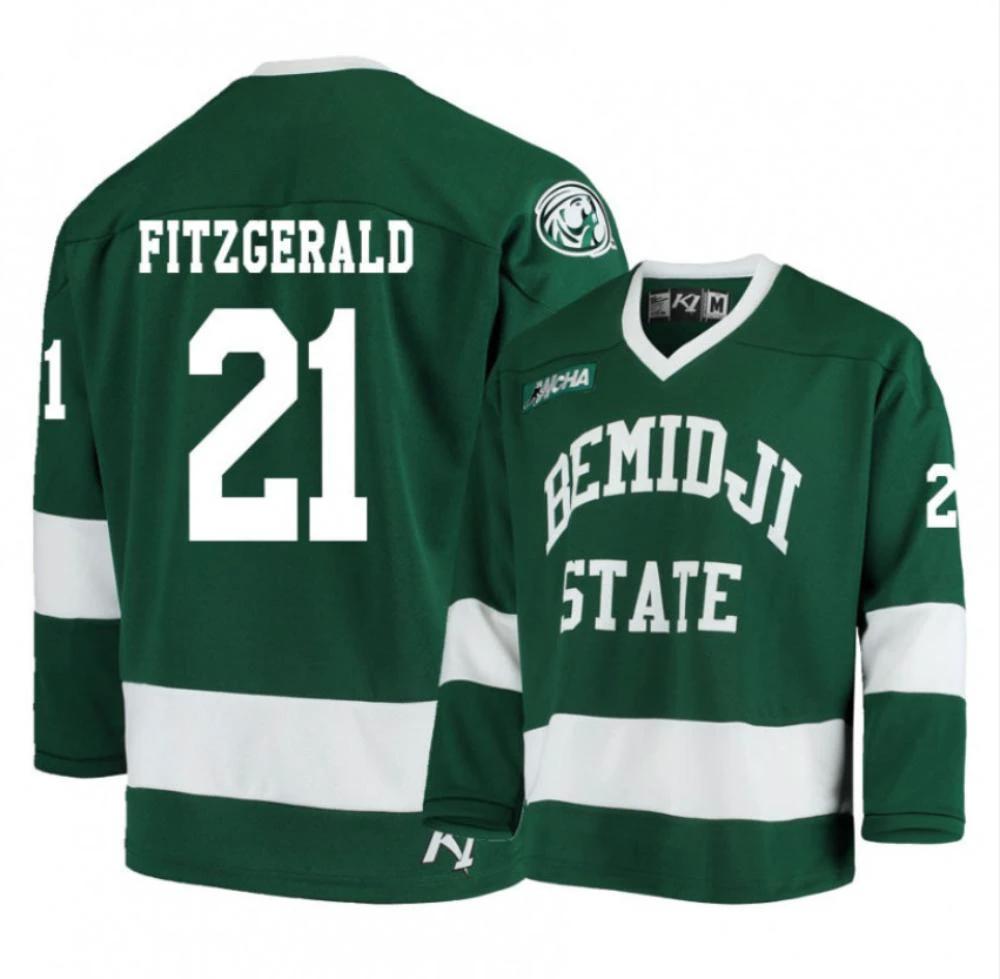 Men's Bemidji State Beavers #21 Gerry Fitzgerald Green Hockey Jersey by Hockey David