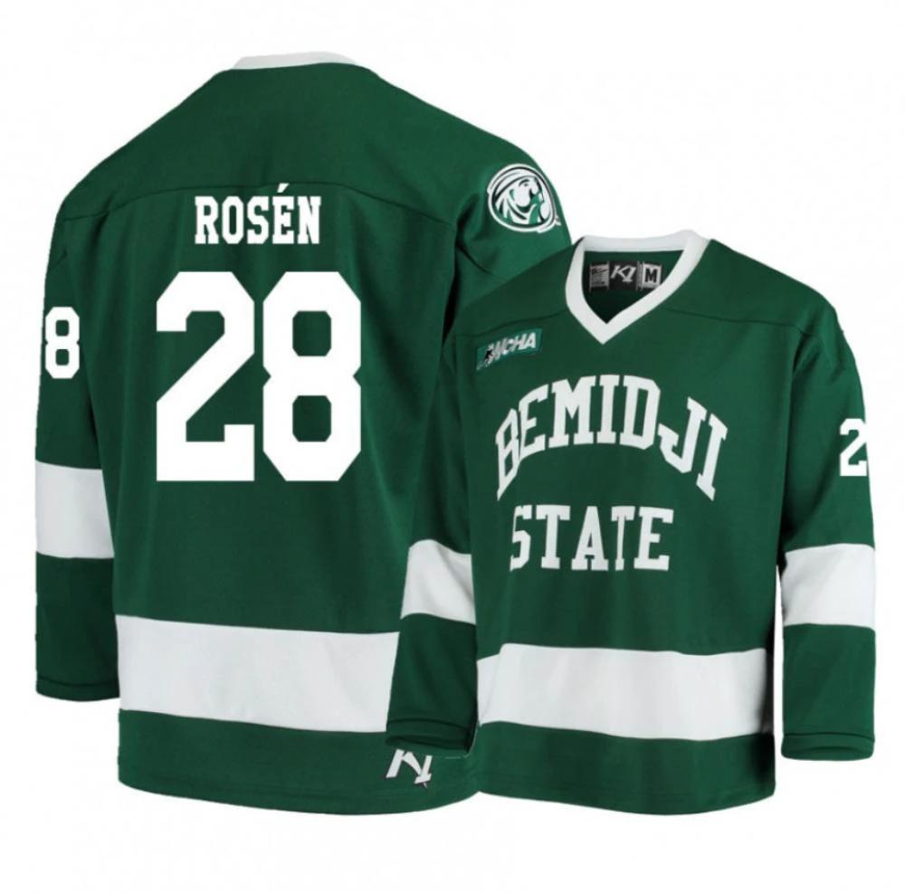 Men's Bemidji State Beavers #28 Elias Rosen Green Hockey Jersey by Hockey David