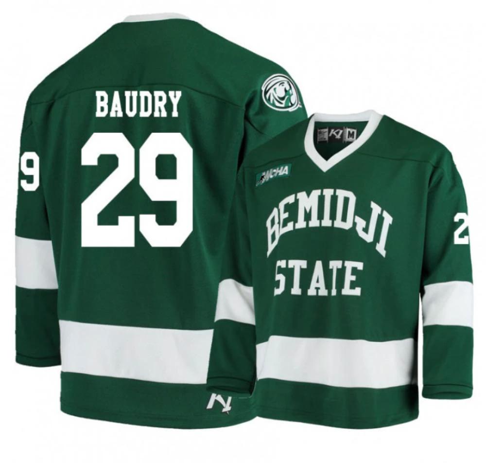 Men's Bemidji State Beavers #29 Justin Baudry Green Hockey Jersey by Hockey David