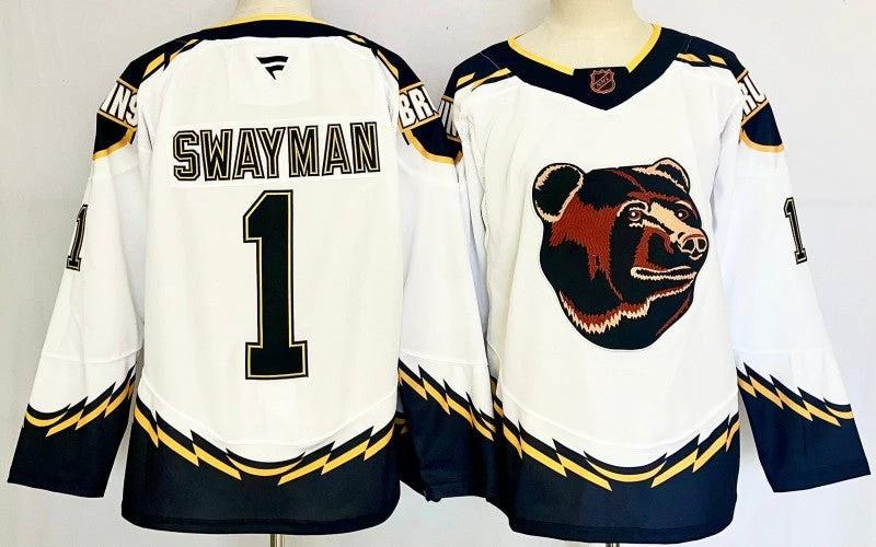 Men's Boston Bruins #1 Jeremy Swayman Jersey Stitched by Hockey David