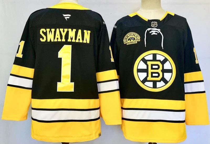 Men's Boston Bruins #1 Jeremy SwaymanJersey Stitched by Hockey David
