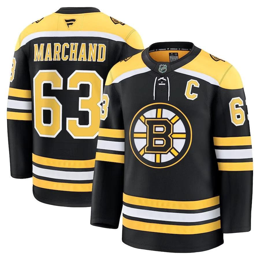 Men's Boston Bruins #63 Brad Marchand Home Premium Jersey Black by Hockey David