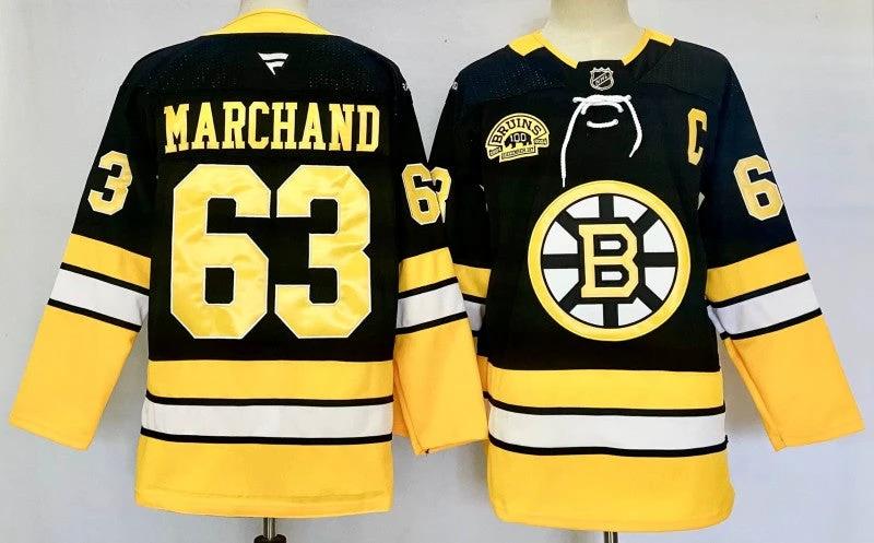 Men's Boston Bruins #63 Brad Marchand Jersey Stitched Yellow by Hockey David