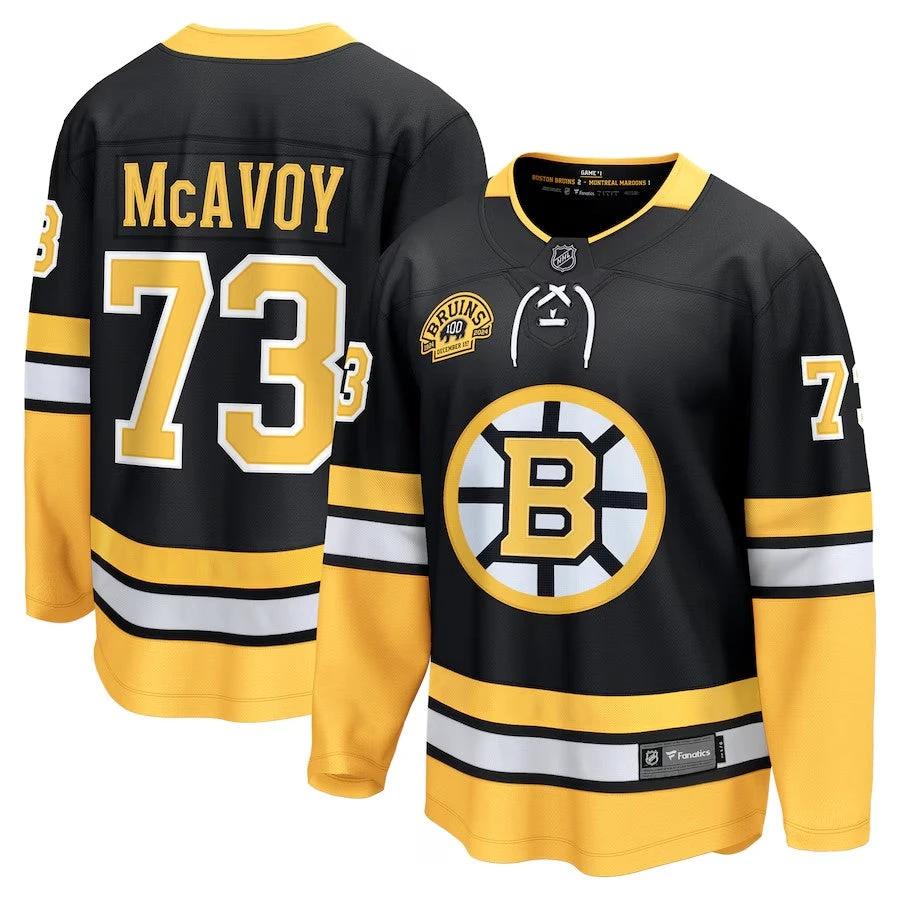 Men's Boston Bruins #73 Charlie McAvoy 100th Anniversary Premier Breakaway Jersey Black by Hockey David