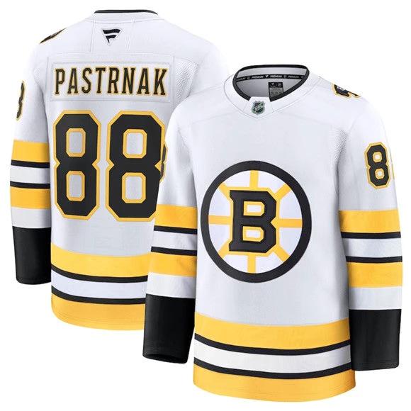 Men's Boston Bruins #88 David Pastrnak Jersey White 2025 Away Stitched by Hockey David