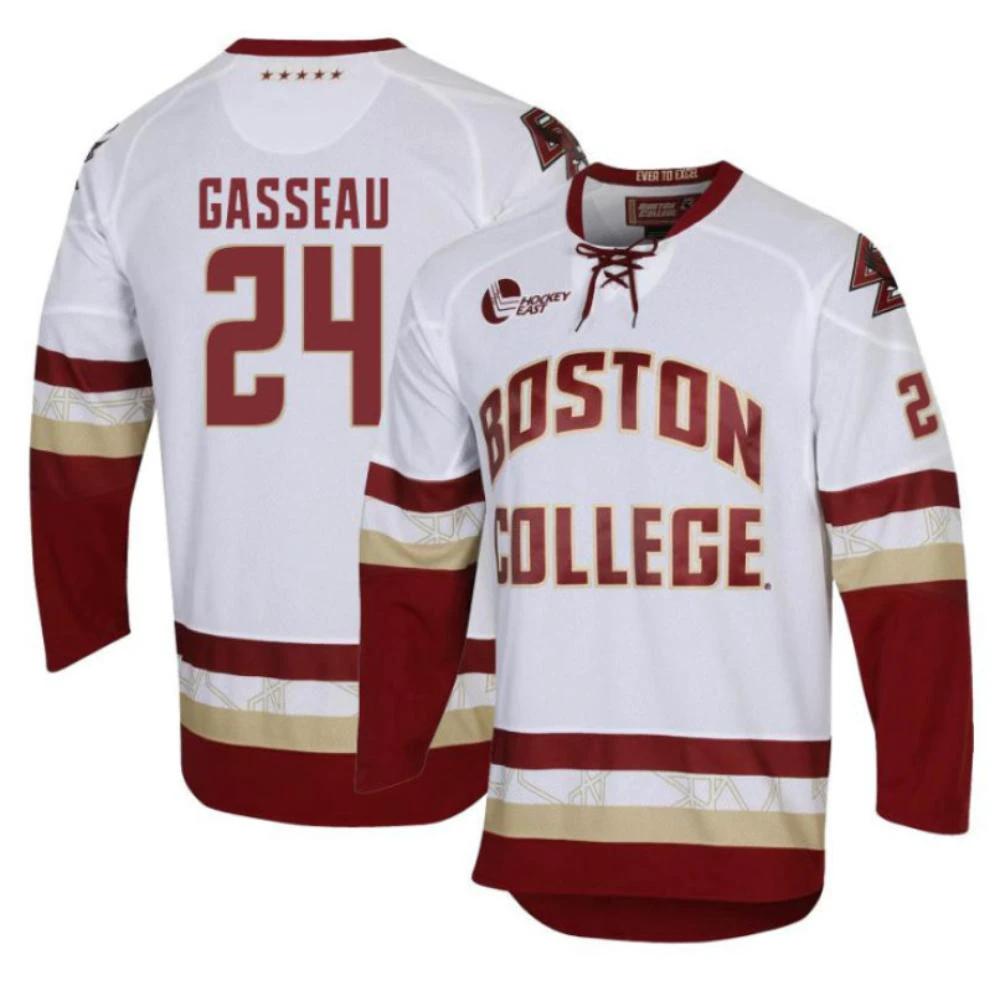 Men's Boston College Eagles Andre Gasseau #24 Hockey Stitched White Jersey by Hockey David