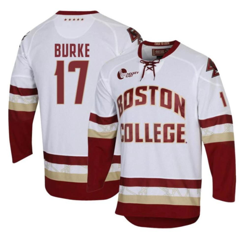Men's Boston College Eagles Cam Burke #17 Hockey All Stitched White Jersey by Hockey David