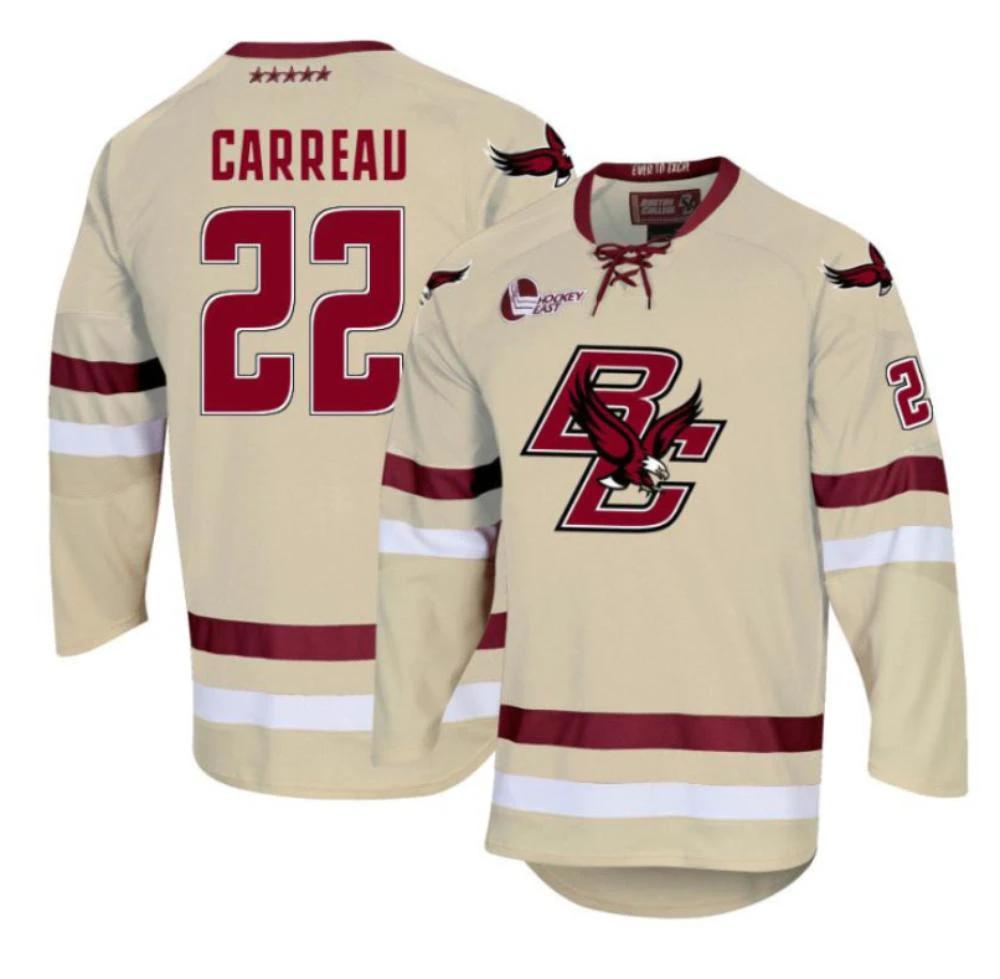 Men's Boston College Eagles Casey Carreau #22 Hockey All Stitched Cream Jersey by Hockey David