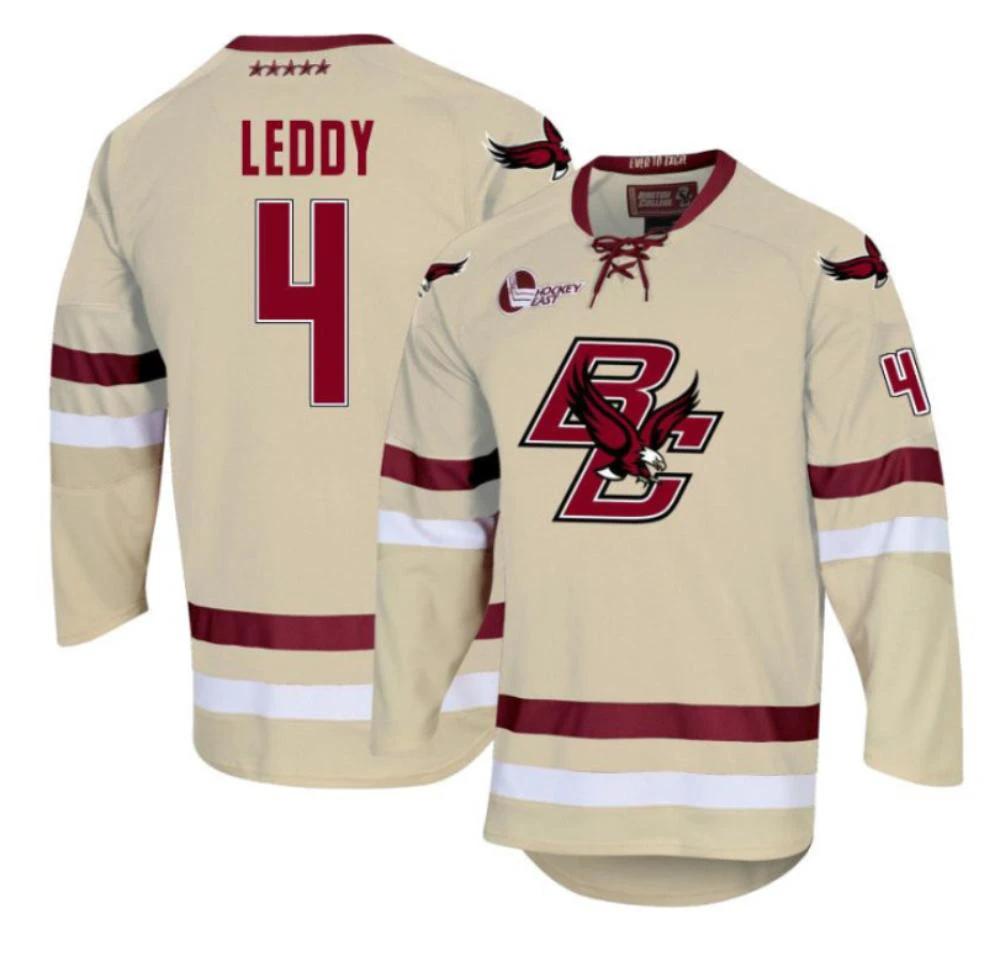 Men's Boston College Eagles Charlie Leddy #4 Hockey All Stitched Cream Jersey by Hockey David