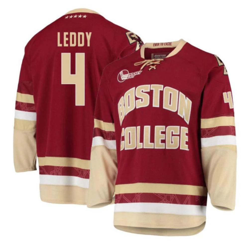 Men's Boston College Eagles Charlie Leddy #4 Hockey All Stitched Maroon Jersey by Hockey David