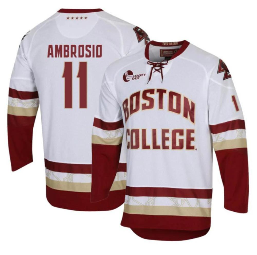 Men's Boston College Eagles Colby Ambrosio #11 Hockey All Stitched White Jersey by Hockey David