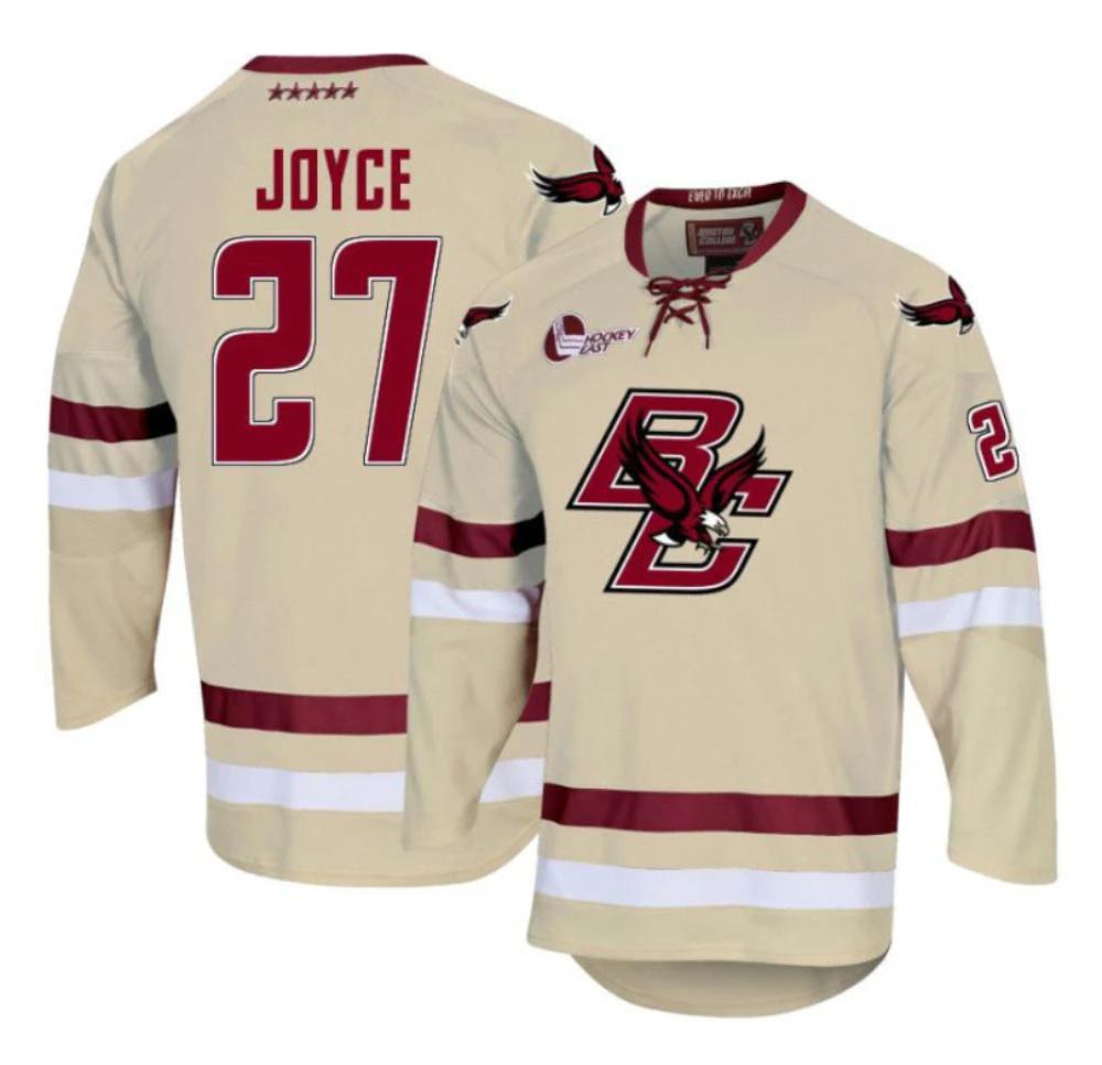 Men's Boston College Eagles Connor Joyce #27 Hockey All Stitched Cream Jersey by Hockey David