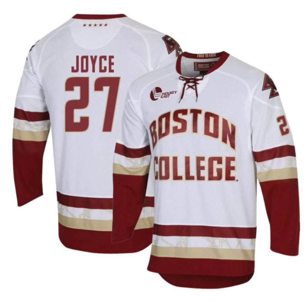 Men's Boston College Eagles Connor Joyce #27 Hockey All Stitched White Jersey by Hockey David