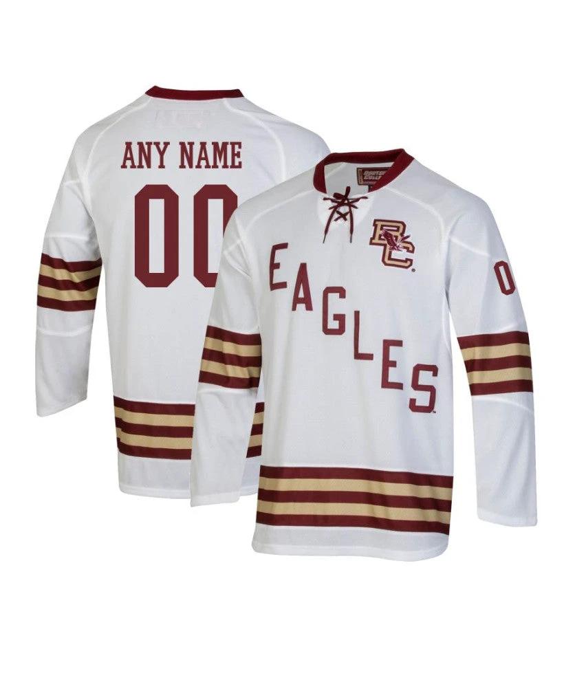 Men's Boston College Eagles Custom White Throwback Hockey Jersey by Hockey David