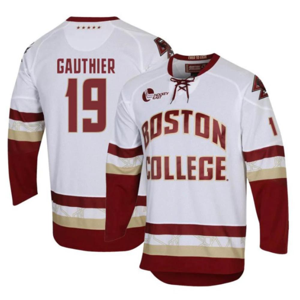 Men's Boston College Eagles Cutter Gauthier #19 Hockey Stitched White Jersey by Hockey David