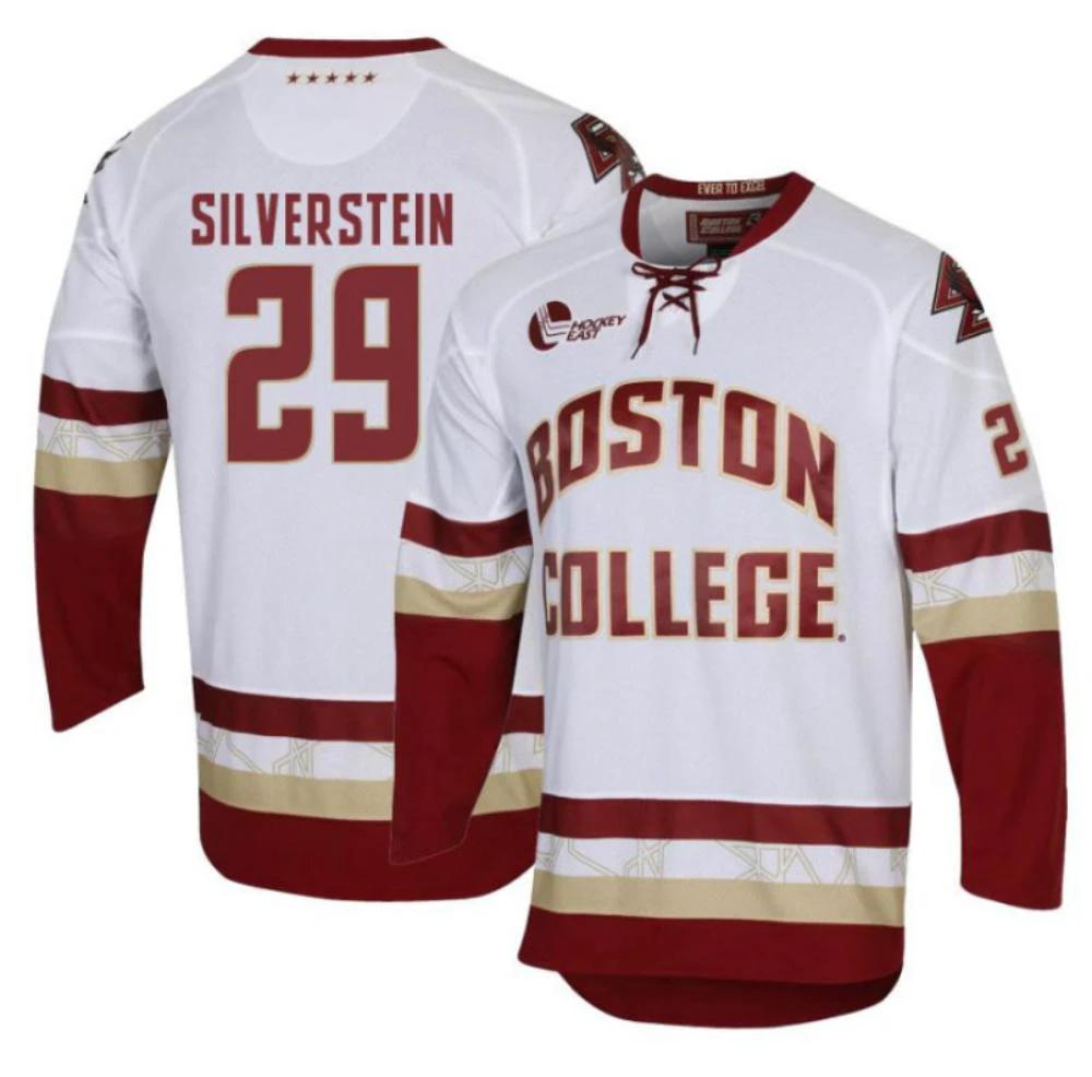 Men's Boston College Eagles Dylan Silverstein #29 Hockey Stitched White Jersey by Hockey David