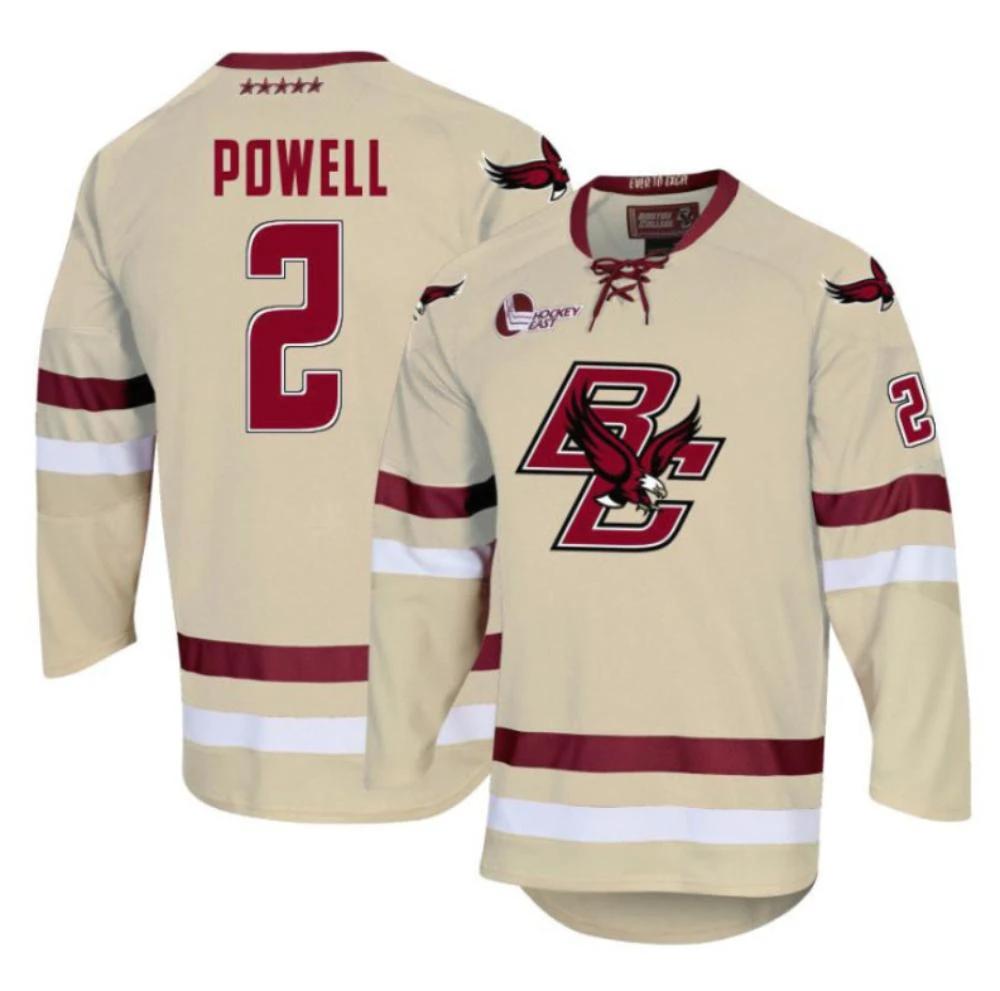 Men's Boston College Eagles Eamon Powell #2 Hockey All Stitched Cream Jersey (Copy) by Hockey David