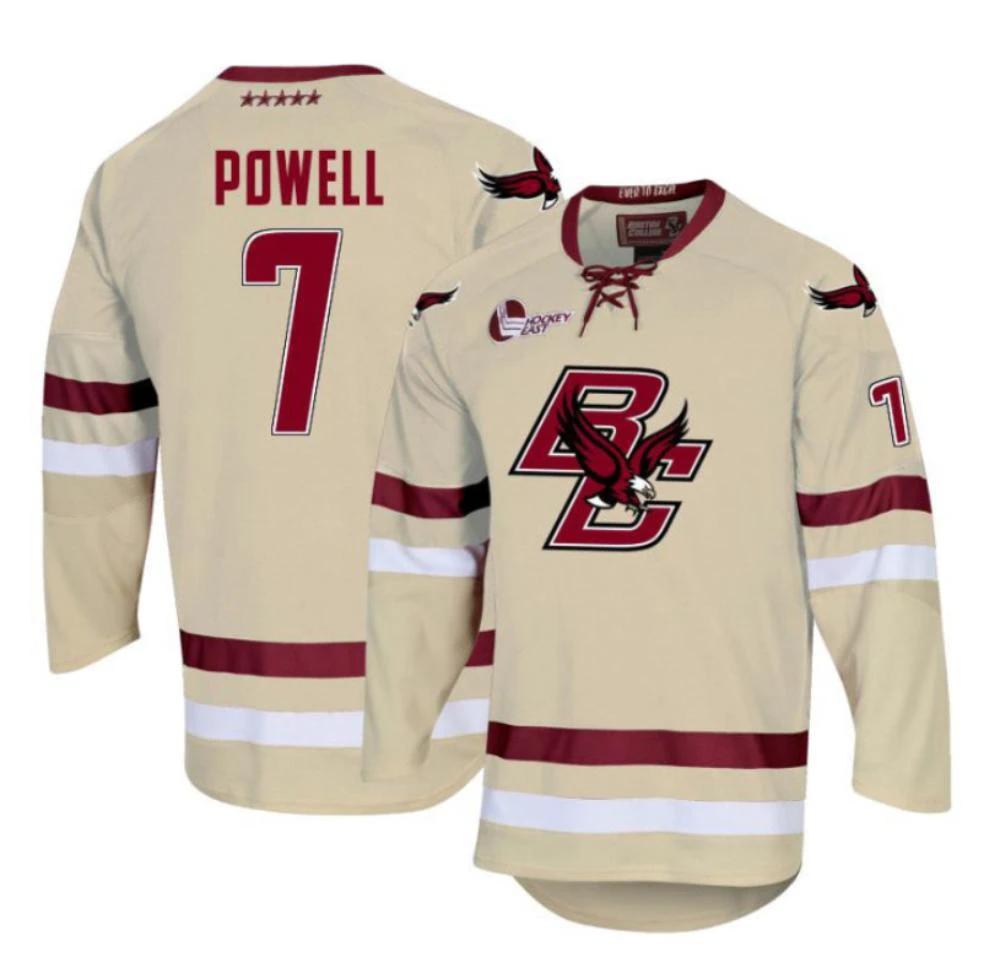 Men's Boston College Eagles Eamon Powell #7 Hockey All Stitched Cream Jersey by Hockey David