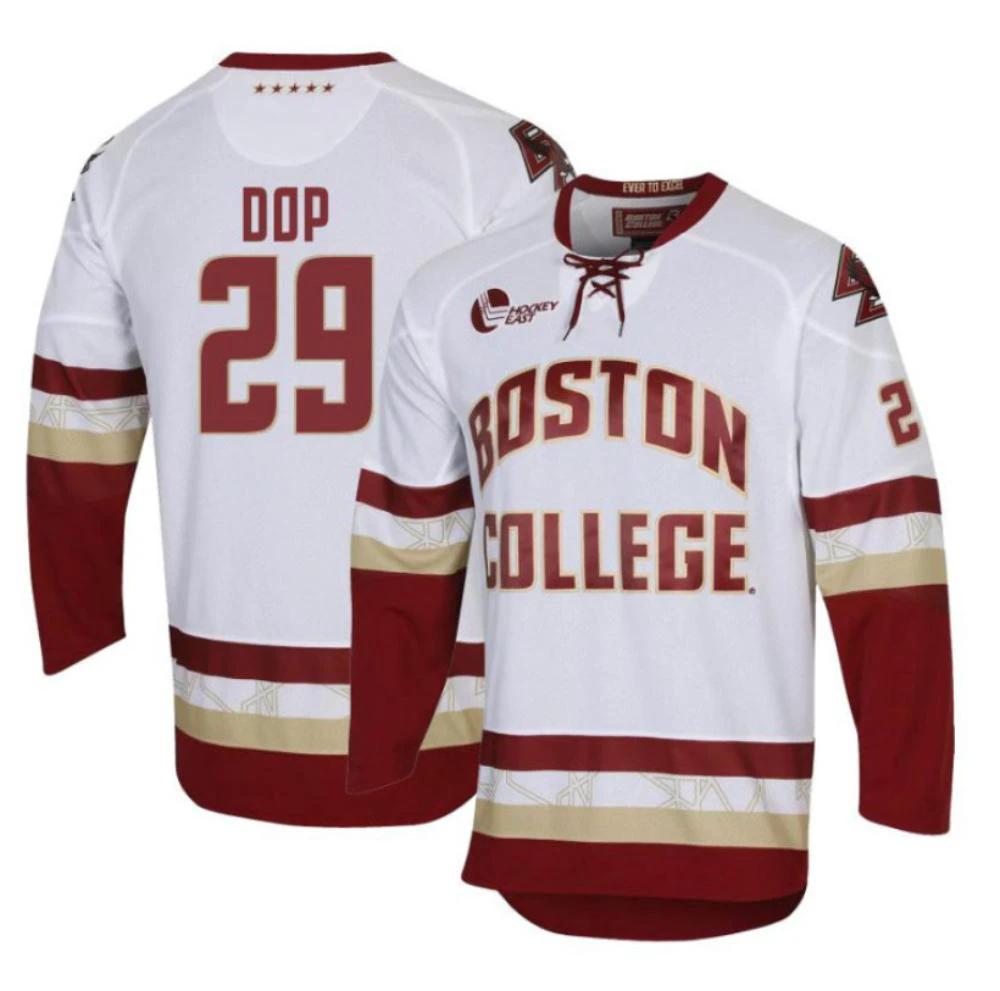 Men's Boston College Eagles Eric Dop #29 Hockey All Stitched White Jersey by Hockey David