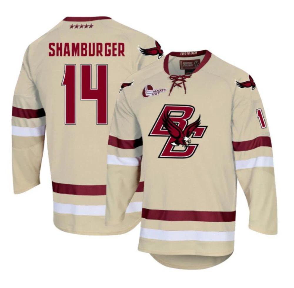 Men's Boston College Eagles Gentry Shamburger #14 Hockey Stitched Gold Jersey by Hockey David
