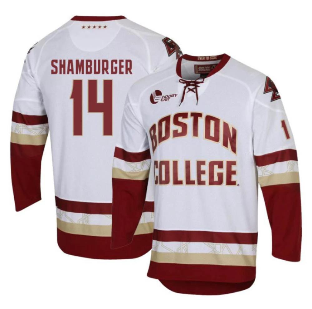 Men's Boston College Eagles Gentry Shamburger #14 Hockey Stitched White Jersey by Hockey David