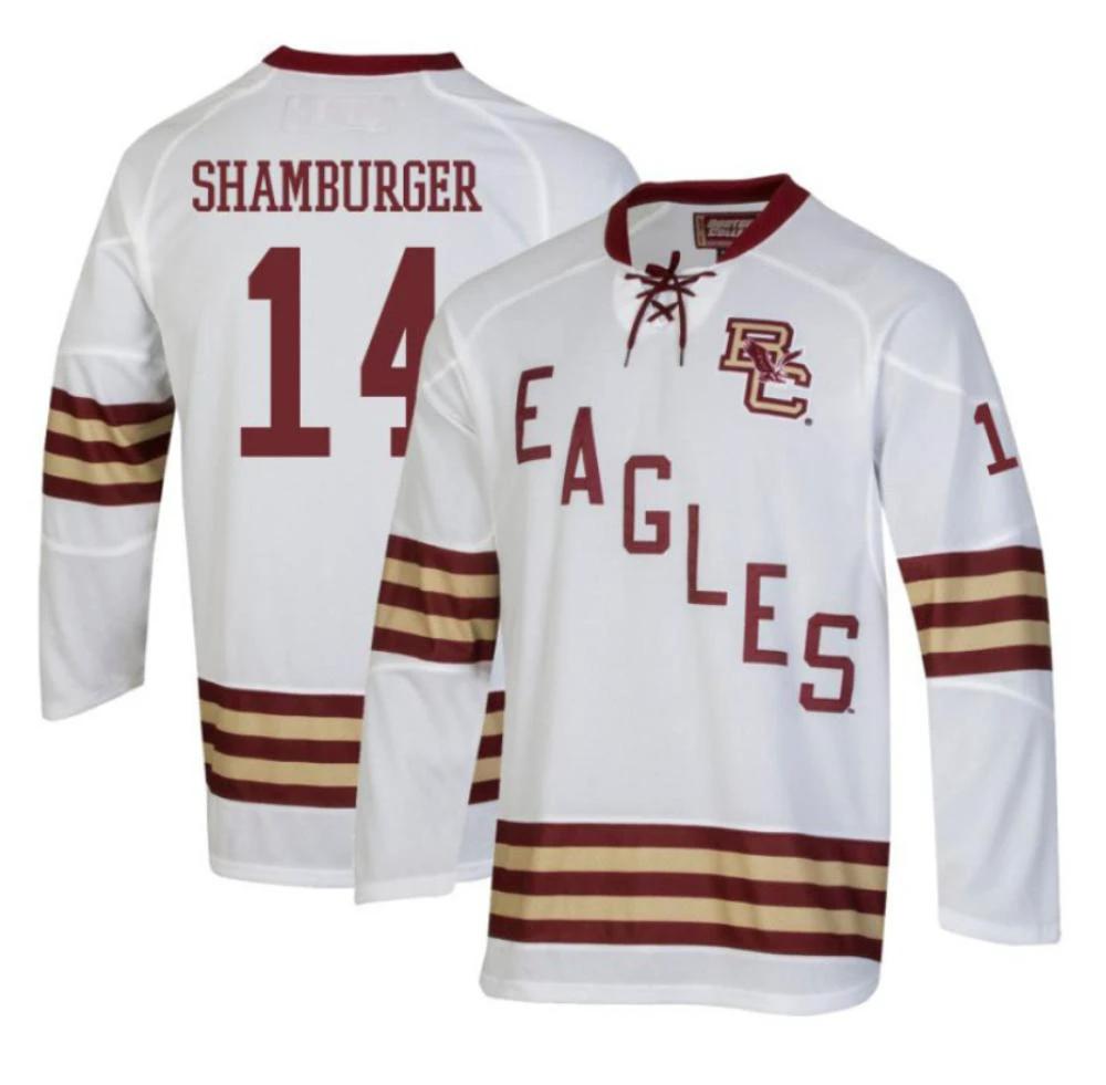 Men's Boston College Eagles Gentry Shamburger #14 Hockey Stitched White Jersey by Hockey David