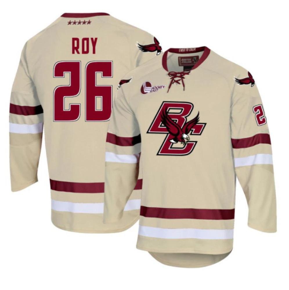Men's Boston College Eagles Harrison Roy #26 Hockey All Stitched Cream Jersey by Hockey David
