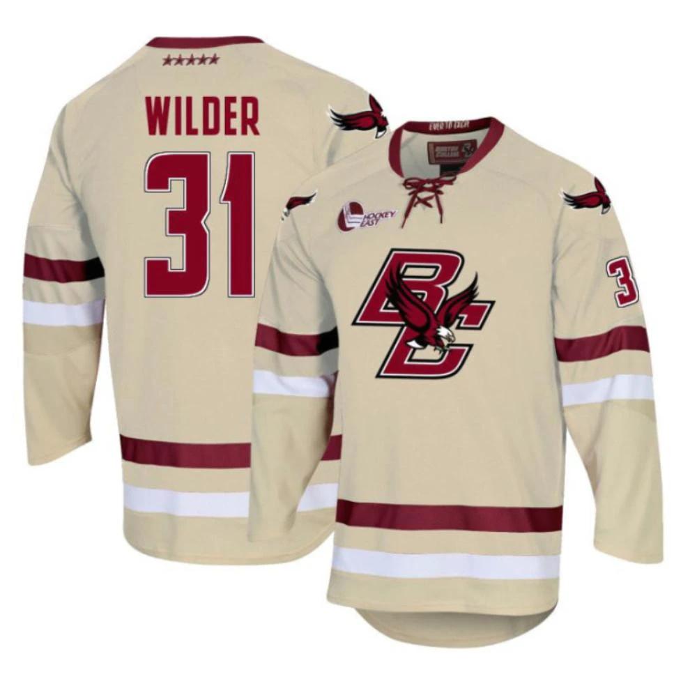 Men's Boston College Eagles Henry Wilder #31 Hockey All Stitched Cream Jersey by Hockey David