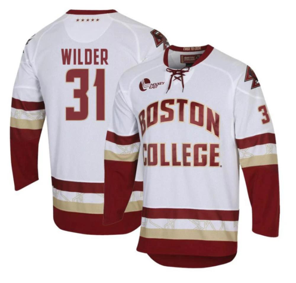 Men's Boston College Eagles Henry Wilder #31 Hockey All Stitched White Jersey by Hockey David