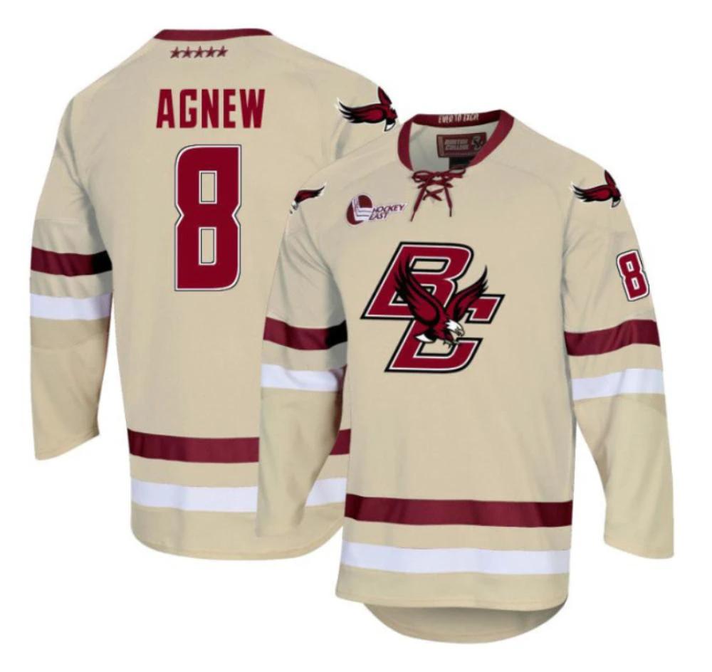 Men's Boston College Eagles Jack Agnew #8 Hockey All Stitched Cream Jersey by Hockey David