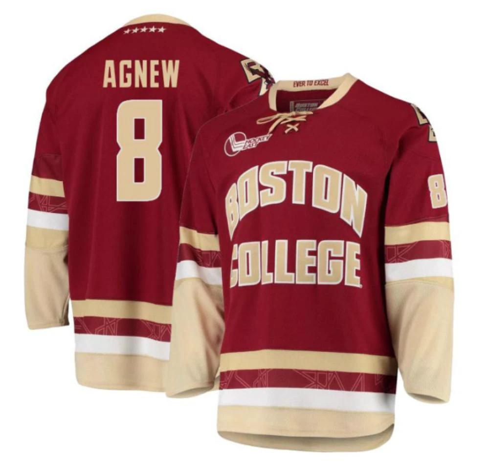 Men's Boston College Eagles Jack Agnew #8 Hockey All Stitched Maroon Jersey by Hockey David