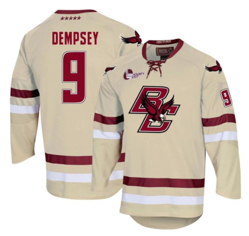 Men's Boston College Eagles Jack Dempsey #9 Hockey Stitched Cream Jersey by Hockey David