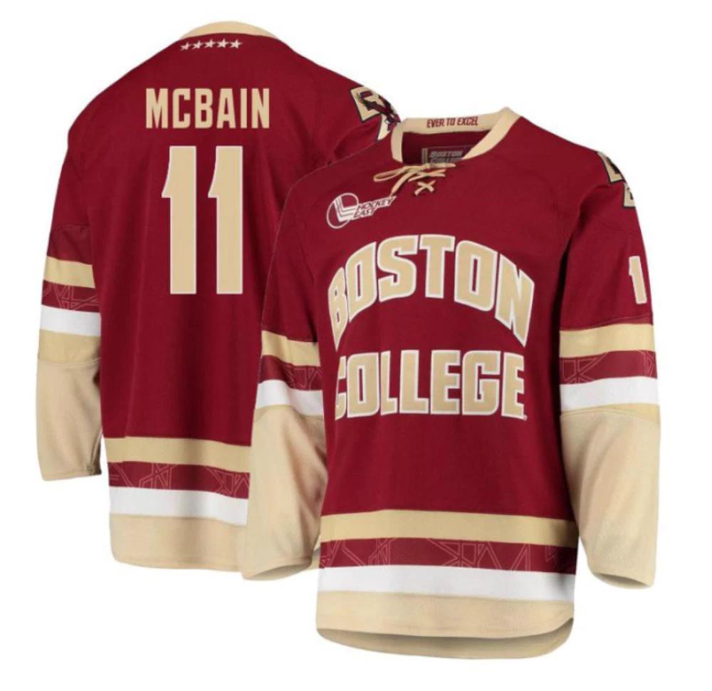 Men's Boston College Eagles Jack Mcbain #11 Hockey Stiched Maroon Jersey by Hockey David