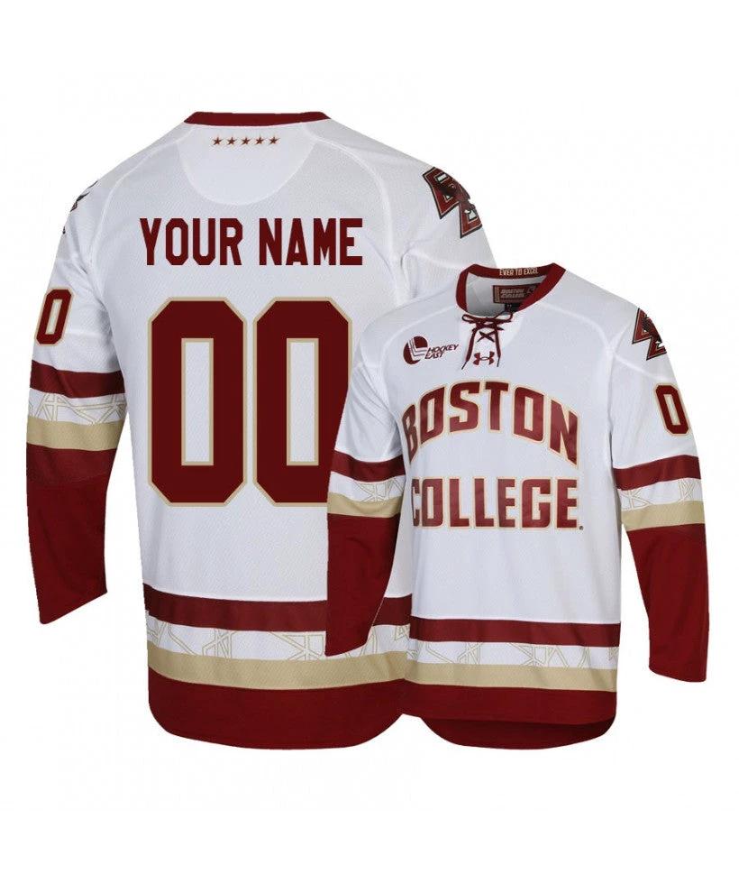 Men's Boston College Eagles White Custom Hockey Jersey by Hockey David