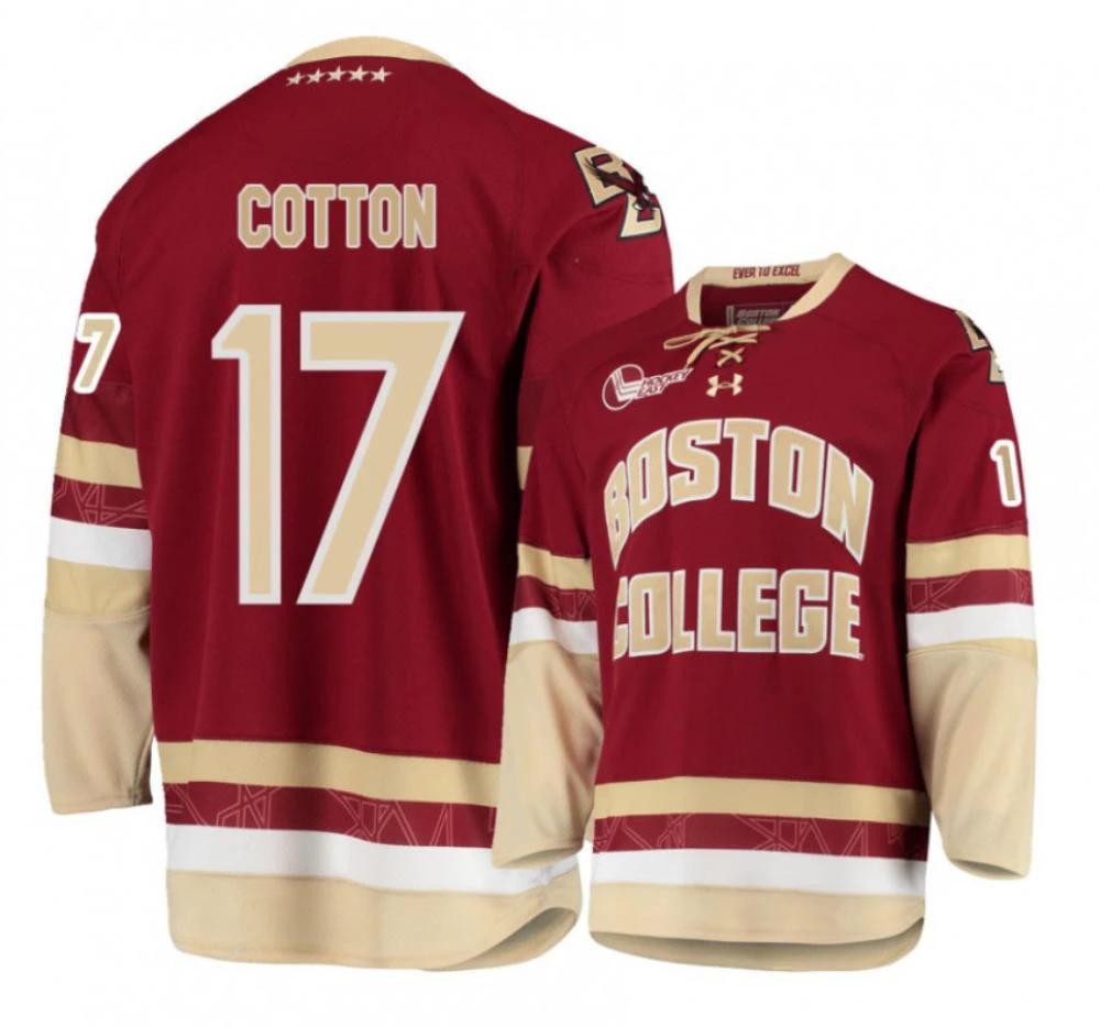Men's Boston College Eagles #17 David Cotton Hockey All Stitched Maroon Jersey by Hockey David