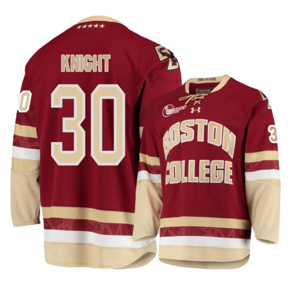 Men's Boston College Eagles #30 Spencer Knight Hockey All Stitched Maroon Jersey by Hockey David