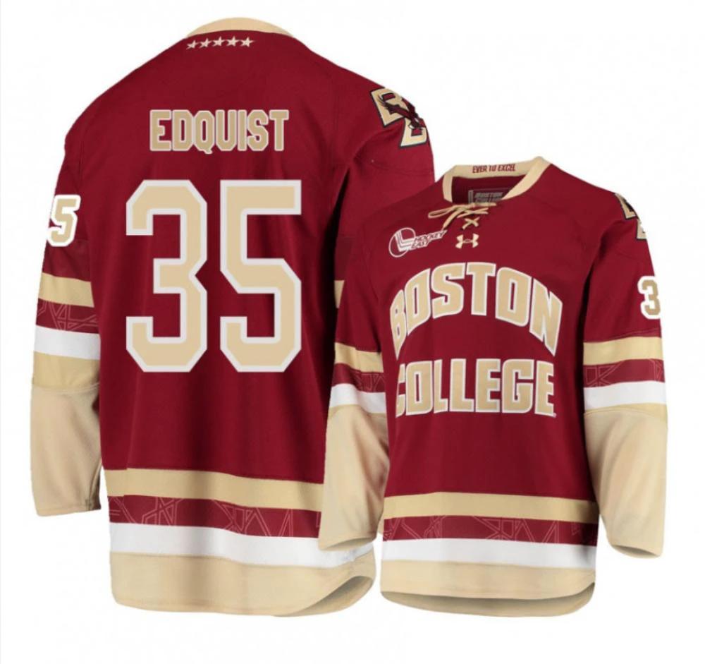 Men's Boston College Eagles #35 Ryan Edquist Hockey All Stitched Maroon Jersey by Hockey David